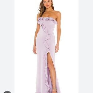 NBD Purple Strapless Ruffle Gown